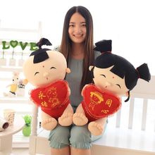 复古婚庆压床娃娃中式结婚礼物一对大号情侣布娃娃公仔婚床摆件