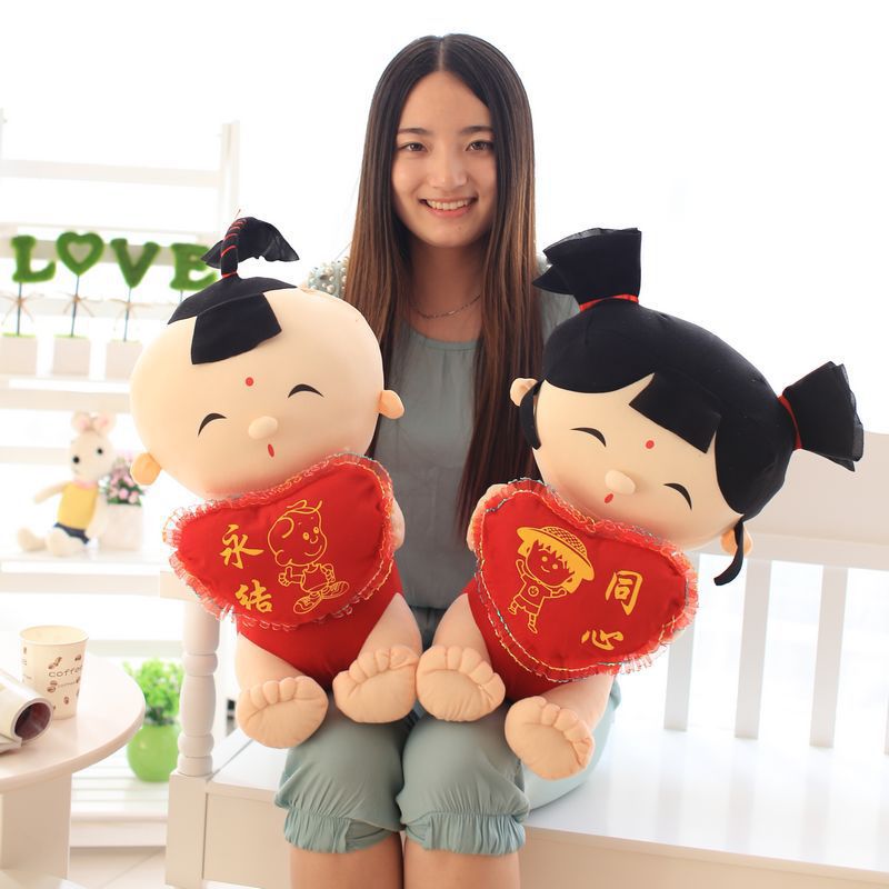 复古婚庆压床娃娃中式结婚礼物一对大号情侣布娃娃公仔婚床摆件