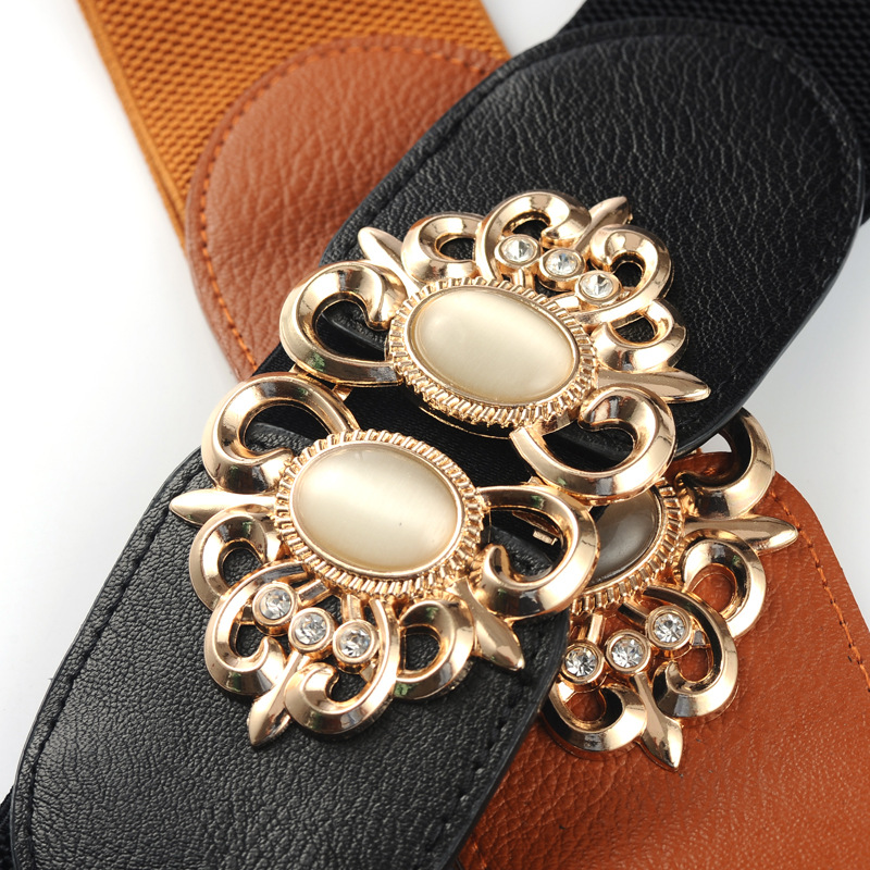 2024 Nyt mode alsidigt ædelstenssæt diamantelastisk dametaljebetræk, bredt dekorativt bælte, elastisk nederdel_voghion.com