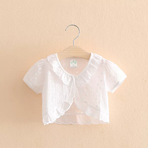 Children's Wear Summer Girl's Shawl Fungus Pure Cotton Baby's Small Waistcoat Pure Cotton Summer Cardigan Hollow Out Lace Jacket