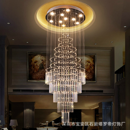 Modern Multi-Level Stairway Pendant Light, Simple Creative Living Room Crystal Pendant Light, Grand Hotel Villa Engineering Pendant Light