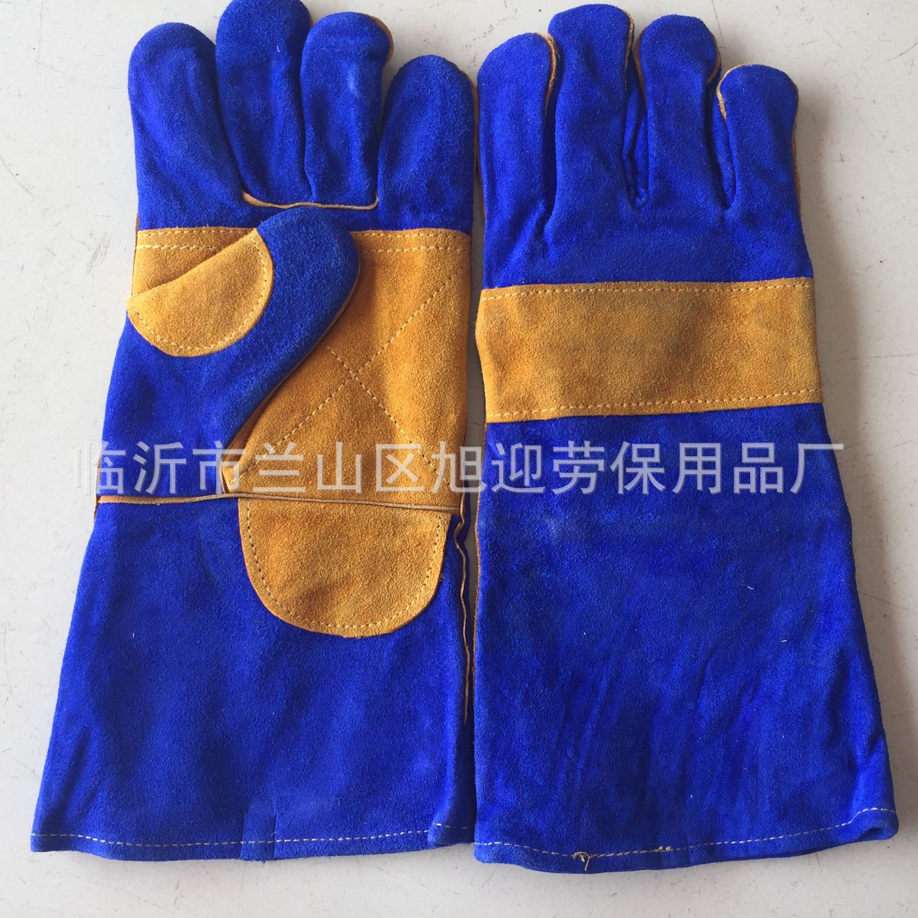 牛皮二层16寸宝蓝色加托电焊手套 焊工手套防护劳保手套