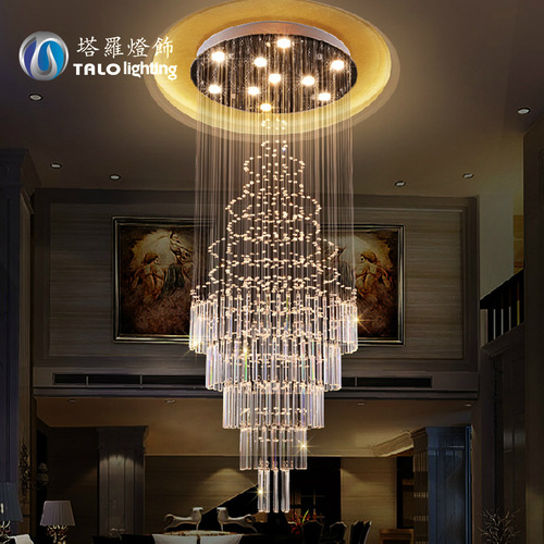 Modern Multi-Level Stairway Pendant Light, Simple Creative Living Room Crystal Pendant Light, Grand Hotel Villa Engineering Pendant Light