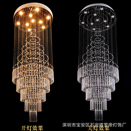 Modern Multi-Level Stairway Pendant Light, Simple Creative Living Room Crystal Pendant Light, Grand Hotel Villa Engineering Pendant Light