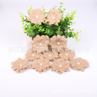 热销麻布花 工艺圣诞 婚庆派对家庭聚会 麻布装饰花朵手工DIY饰品|ms