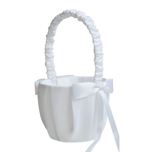 Amazon white satin rosette simple bridal flower girl handheld opening small flower basket European and American wedding supplies wholesale