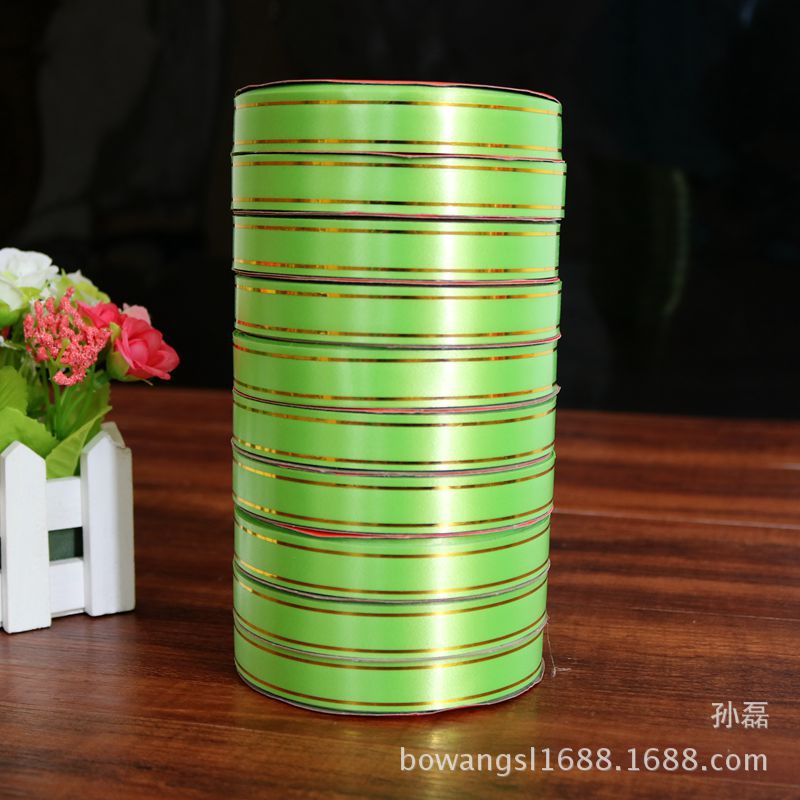 Yiwu al por mayor borde dorado cinta globo cinta carillón de viento seda ancho de banda 1,6 cm cerca de 10 yardas de largo embalaje cinta