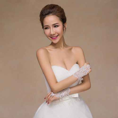 Bride Wedding Gloves White Red Short Lace Diamond Wedding Ceremony Cheongsam Toast Wear Performance Wedding Gloves Wholesale