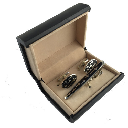 Set of Dali Cufflinks Tie Clip Box, Black Plastic with Felt Interior, Men's Accessory Box, Jewelry Box CTB105
