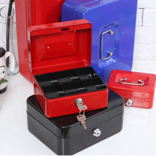 Factory Thick Metal Cash Box Portable Money Box with Lock Cashier Box Cash Box Medium Organizer Box Dropshipping One Piece