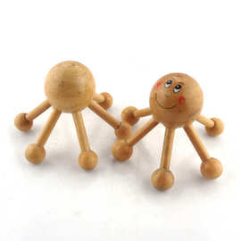 厂家直销木质六角头部按摩器 笑脸按摩锤 点穴地摊热卖工艺品批发