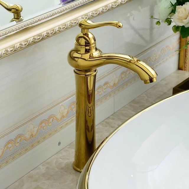 Oro contador cuenca mayor lavabo grifo antiguo lavabo grifo de agua caliente y fría exportación al por mayor