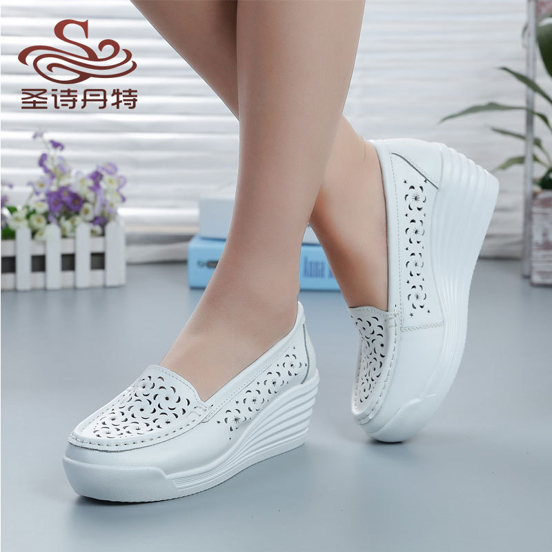 Zapatos de plataforma transfronteriza Cuatro Estaciones cómodas mamá zapatos de vaca mejorada zapatos de enfermera zapatos casuales zapatos blancos cuña zapatos de mujer