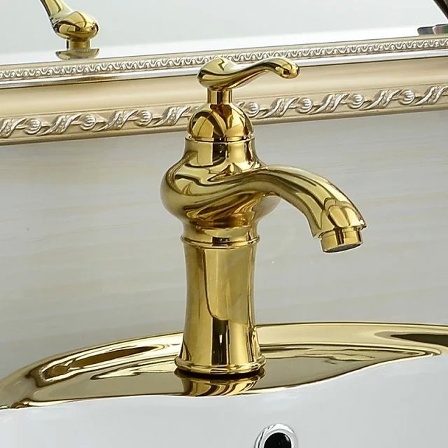 Oro contador cuenca mayor lavabo grifo antiguo lavabo grifo de agua caliente y fría exportación al por mayor