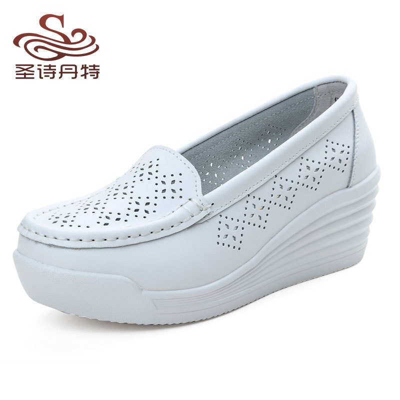 Zapatos de plataforma transfronteriza Cuatro Estaciones cómodas mamá zapatos de vaca mejorada zapatos de enfermera zapatos casuales zapatos blancos cuña zapatos de mujer