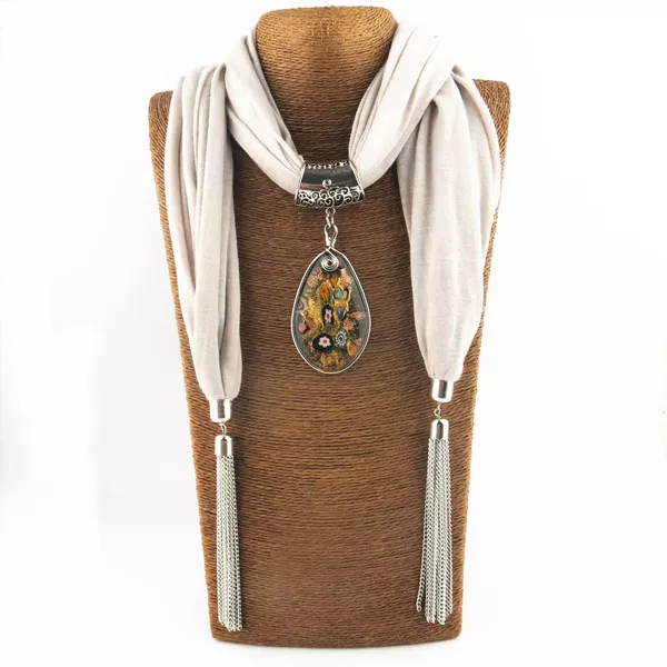 New Chain Tassel Pendant Scarf Floral Glaze Jewelry Shawl Scarf