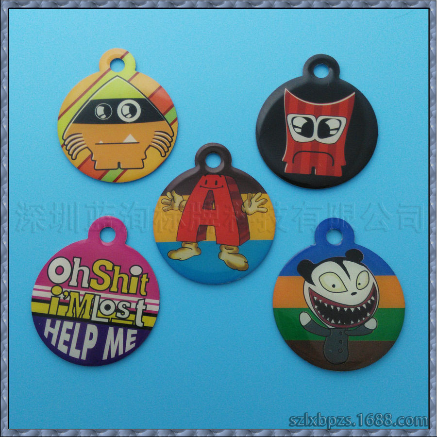 厂家批发销售多彩色丝印滴胶宠物狗牌装饰金属吊牌铝标牌