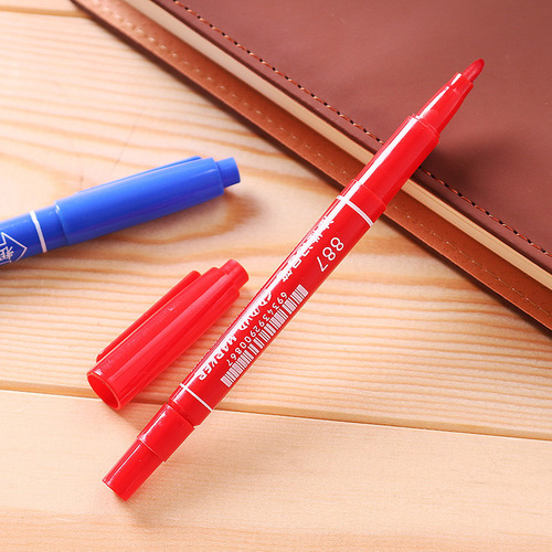 Hero 887 oil-based/water-based small double-headed marker pen thickness black blue red hook line pen wholesale express large-head pen