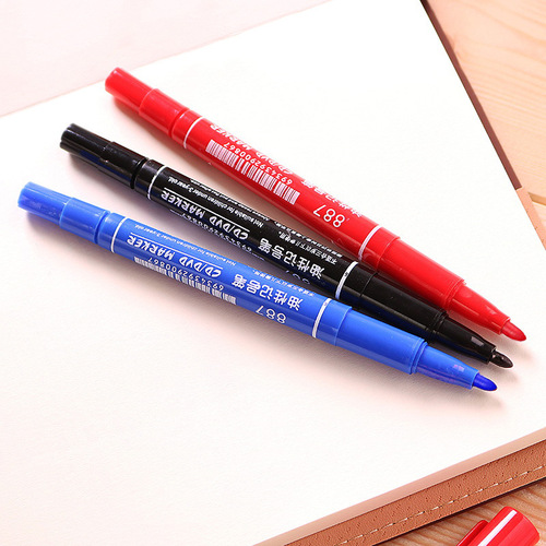 Hero 887 oil-based/water-based small double-headed marker pen thickness black blue red hook line pen wholesale express large-head pen
