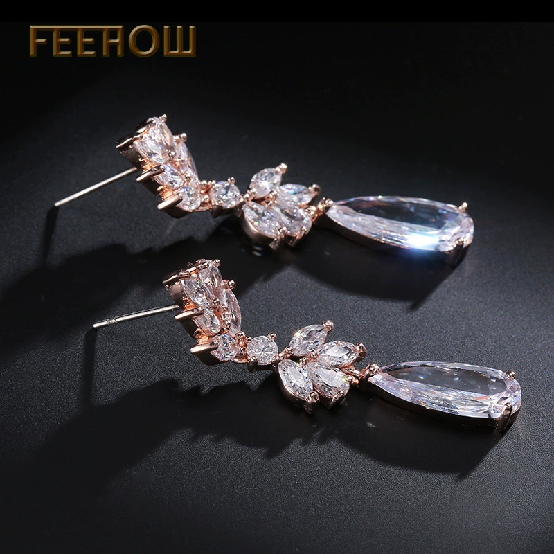 Классические модные серьги FEEHOW, цирконий, камень инкрустация, европейский стиль, оптом
