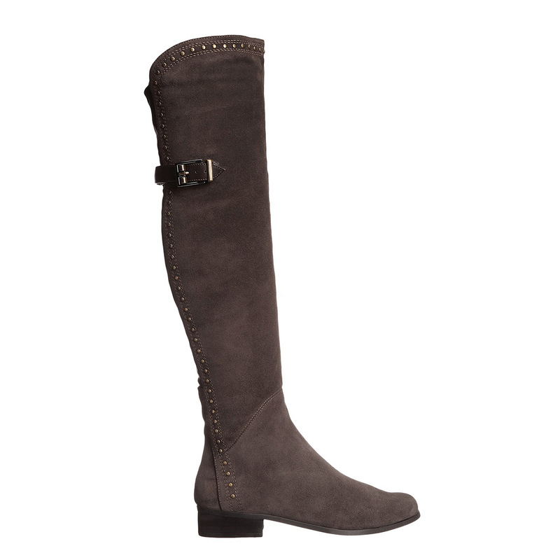 European and American foreign trade original single female boots rivet leather belt buckle low heel suede Knight Boots factory direct knee boots