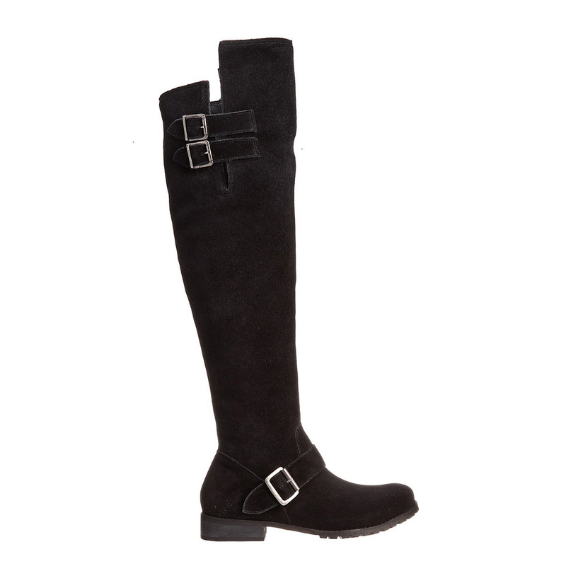 European station long-barreled Knight boots low heel suede high slim women's boots autumn and winter knee-length boots foreign trade original single long boots women