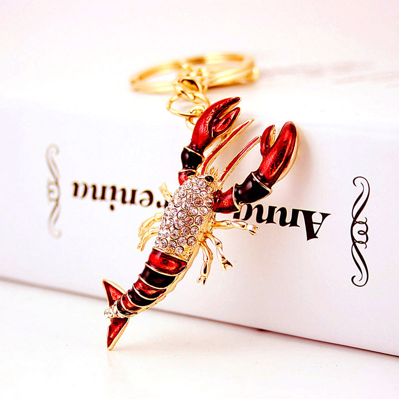 Creative cute diamond-embedded crayfish midnight snack car keychain men's key chain pendant small gift wholesale 781