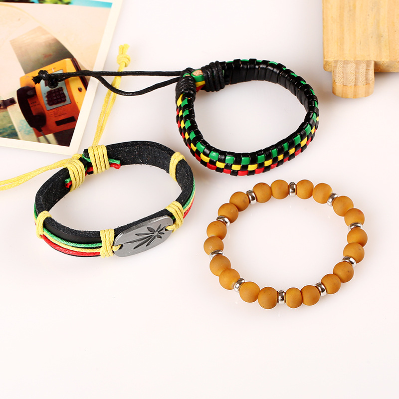 Jamaica traje rojo amarillo verde tejido vaca pulsera DIY cuero genuino joyería hip hop hiphop hip hop image 6