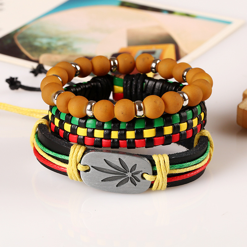 Jamaica traje rojo amarillo verde tejido vaca pulsera DIY cuero genuino joyería hip hop hiphop hip hop image 5