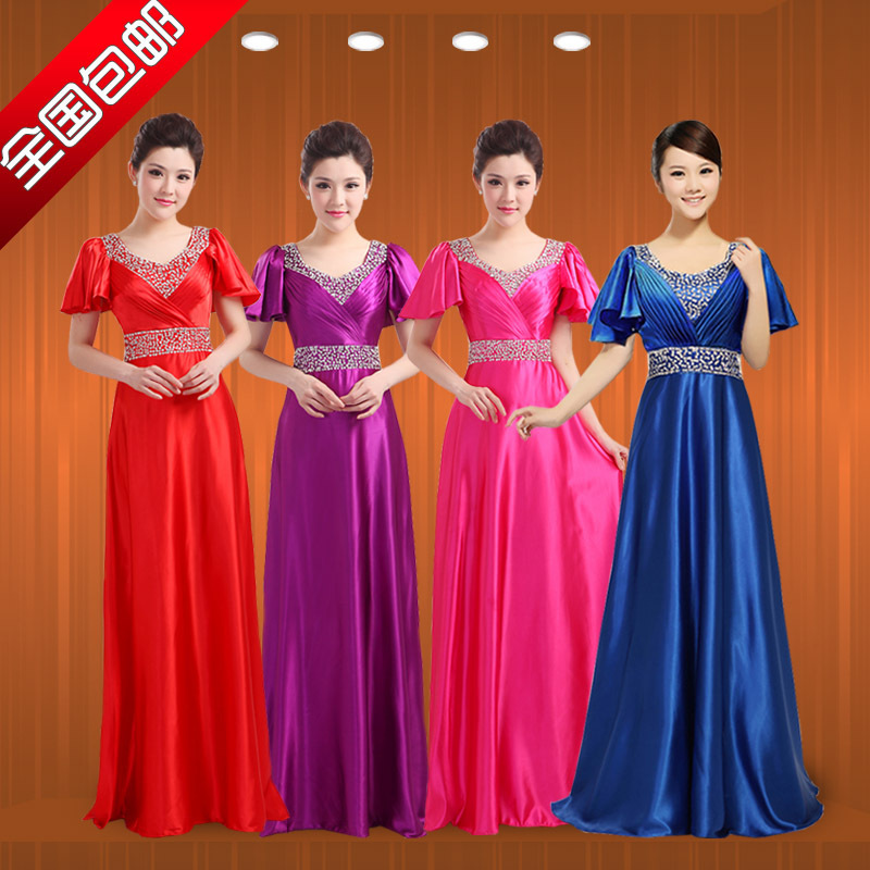 Adult Chorus Performance Costume Women's Long Recitation Chorus Dress Welcome Etiquette Stage Host Performance Long Dress