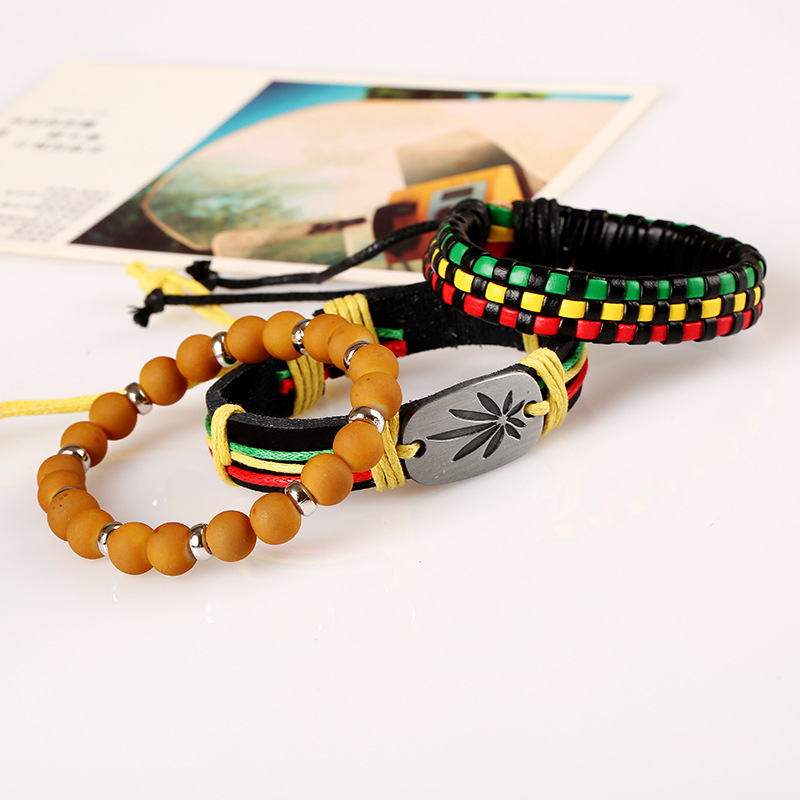 Jamaica traje rojo amarillo verde tejido vaca pulsera DIY cuero genuino joyería hip hop hiphop hip hop image 4