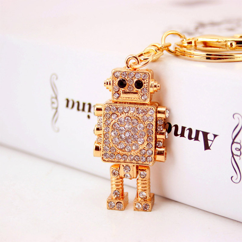 Fashionable and Creative Cute Diamond Robot Keychain Men's Metal Pendant Keychain Small Gift Wholesale 733