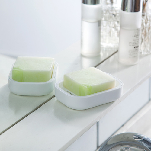 Double-layer soap box Japanese style simple and generous thickened plastic drain soap box square covered handmade soap dish convenient