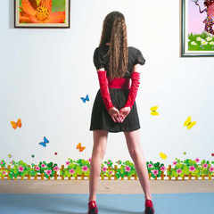 【批發】客廳臥室腰線貼踢腳線蝴蝶柵欄花叢可移除牆貼AY926B