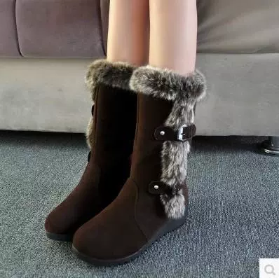 Autumn and winter new foreign trade snow boots thick -bottomed feet imitation rabbit cotton boots slope and women's boots college middle boots
