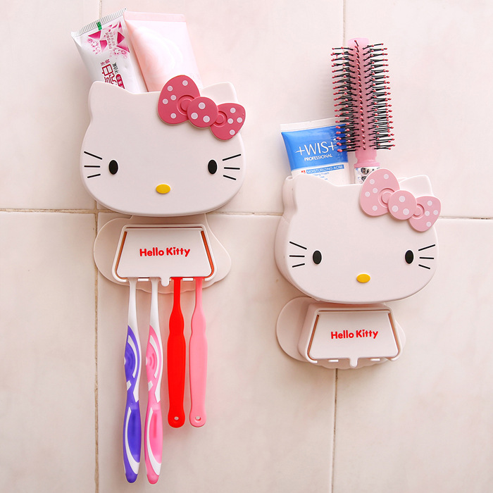 卡通猫头牙刷架收纳盒卫浴牙刷收纳盒 KT牙膏梳子收纳组合套装