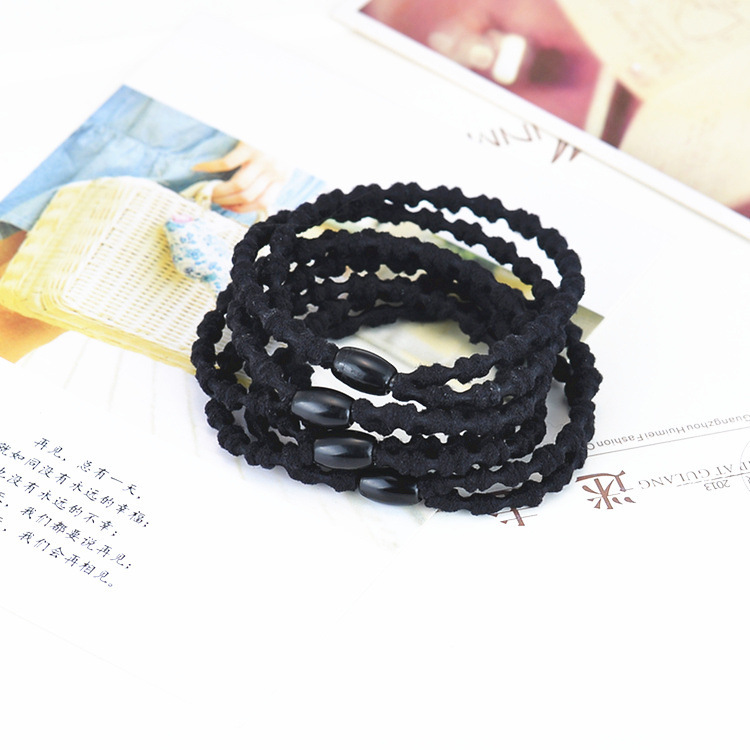 Exquisita diadema banda de goma nueva banda de pelo de las mujeres bambú negro de doble capa de alta elástica de raíz de loto nudo cuerda de pelo al por mayor