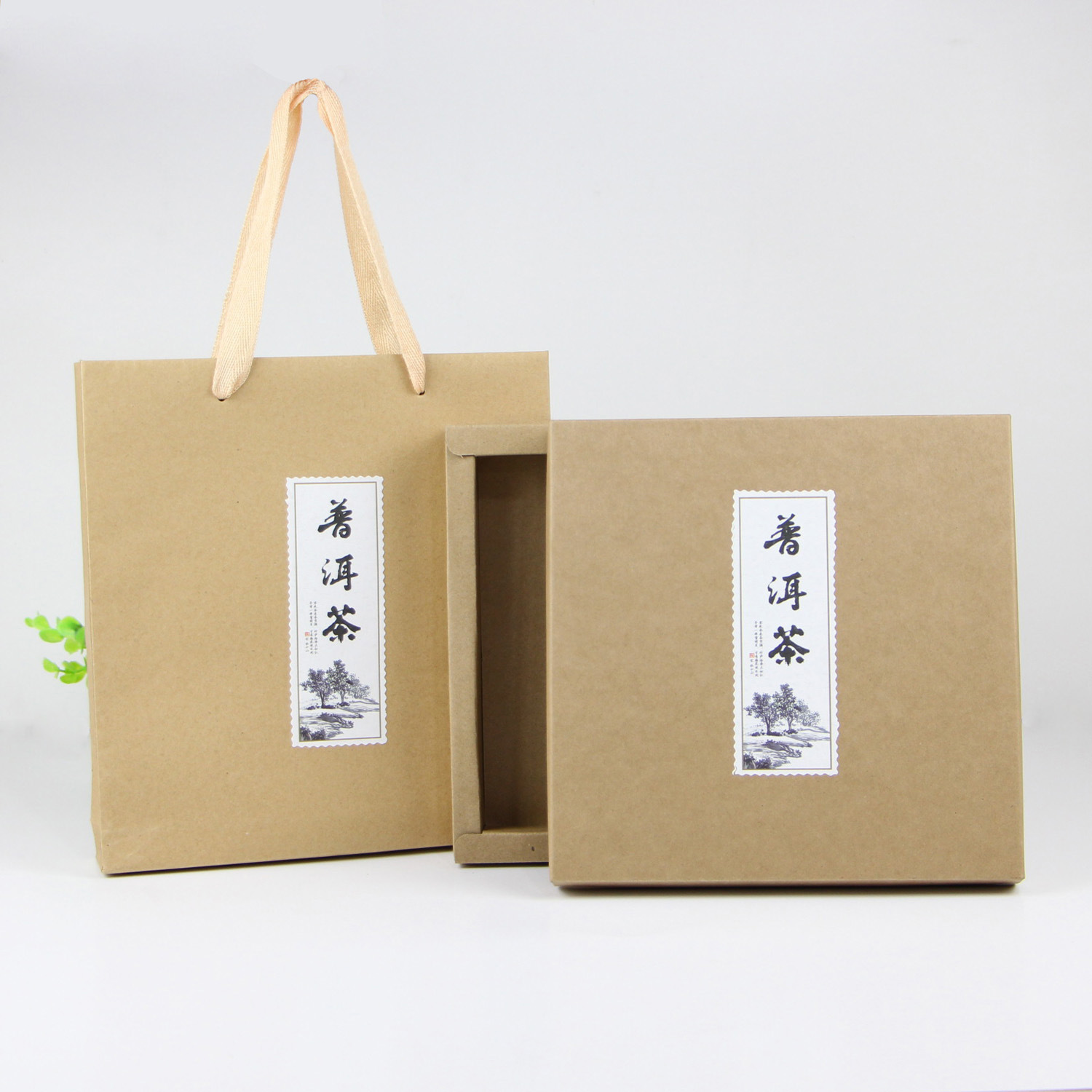 抽屉式牛皮纸 白茶盒普洱茶包装盒牛皮纸手提袋 量大从优