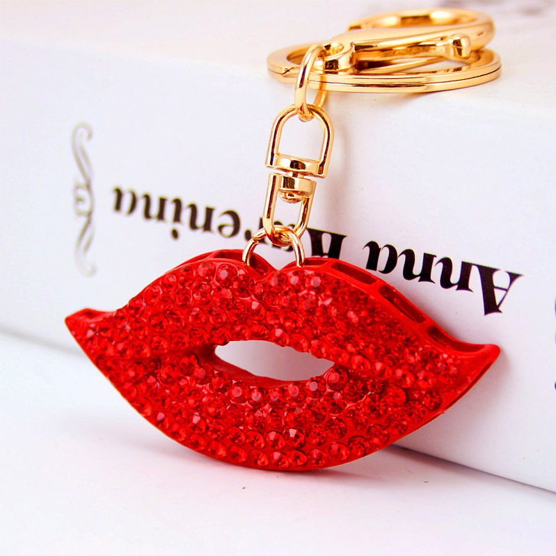 时尚创意可爱性感红色嘴唇汽车钥匙扣女包配饰钥匙链金属挂件
