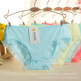 017XL 女士莫代尔大码内裤女纯色蕾丝边竹纤维女式内裤批发