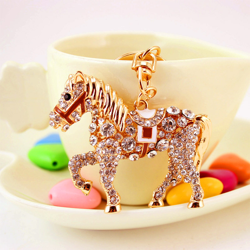 Llavero del zodiaco con diseño de pony y diamantes incrustados, accesorio de coche o bolso, pequeño regalo decorativo