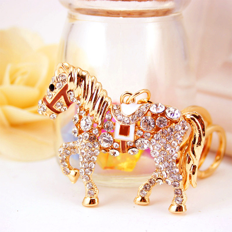 Llavero del zodiaco con diseño de pony y diamantes incrustados, accesorio de coche o bolso, pequeño regalo decorativo