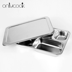 304 Thickened and Deepened Stainless Steel Divided Rice Container Four-Grid Five-Grid Fast Meal Plate with Lid Canteen Meal Container Plate Deepened