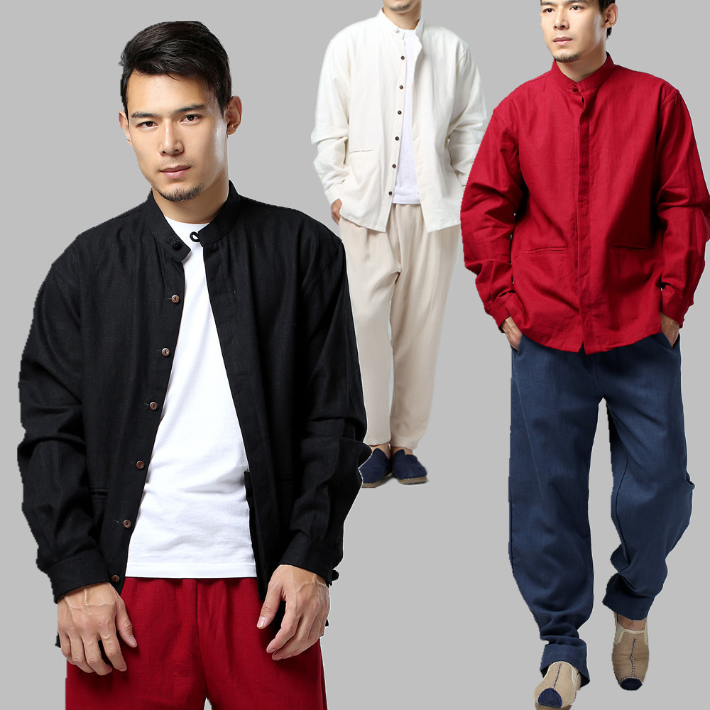 麻凡布衣 2025新品男装上衣 男式名族风文艺宽松型长袖衬衣