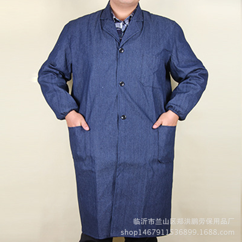 蓝大褂工作服长袖劳保罩衣牛仔大褂搬运防尘服批发印字