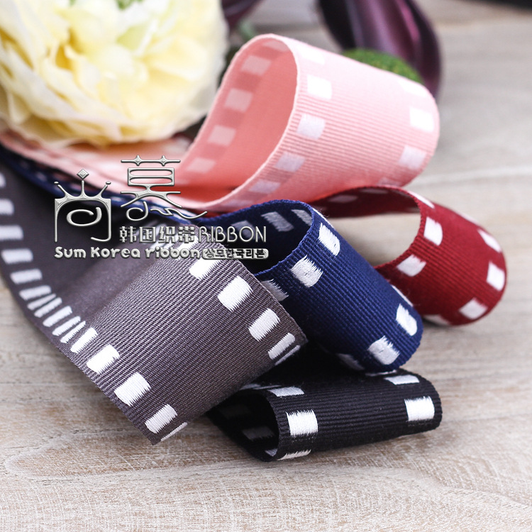 螺纹双排跳点织带 韩国撞色双边方格罗纹带发饰diy蝴蝶结材料丝带