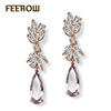 Classic fashionable earrings, zirconium, stone inlay, European style, wholesale