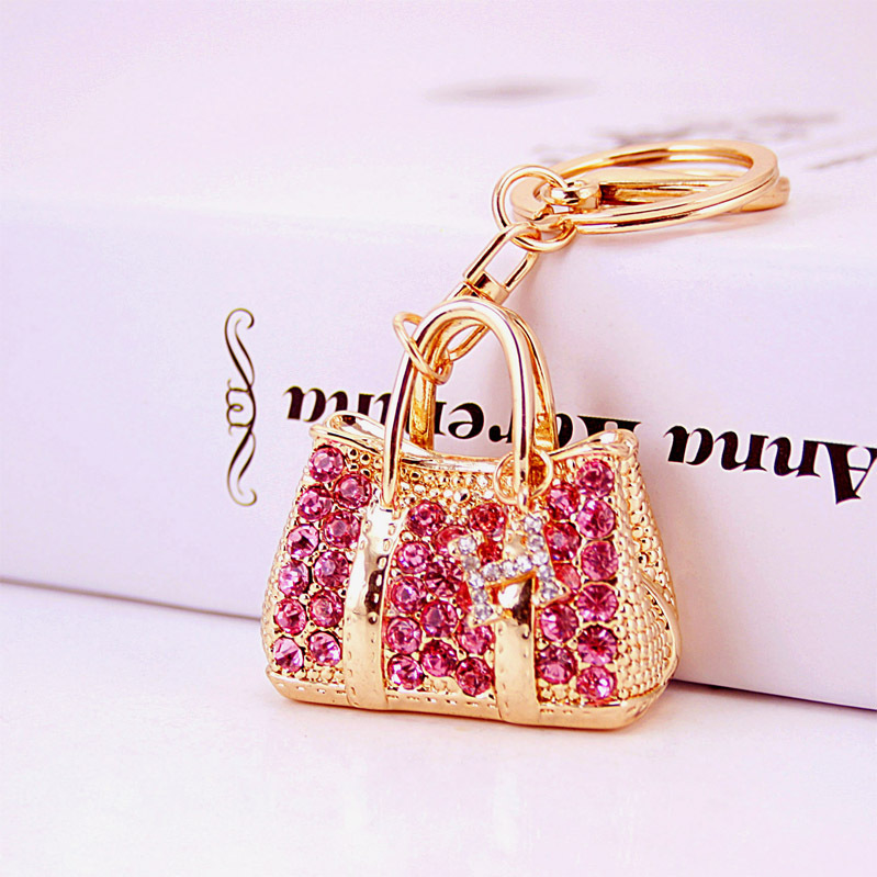 Cute Jewelry Handbag Rhinestone Car Keychain Women's Bag Hanging Accessories Metal Pendant Crafts 543