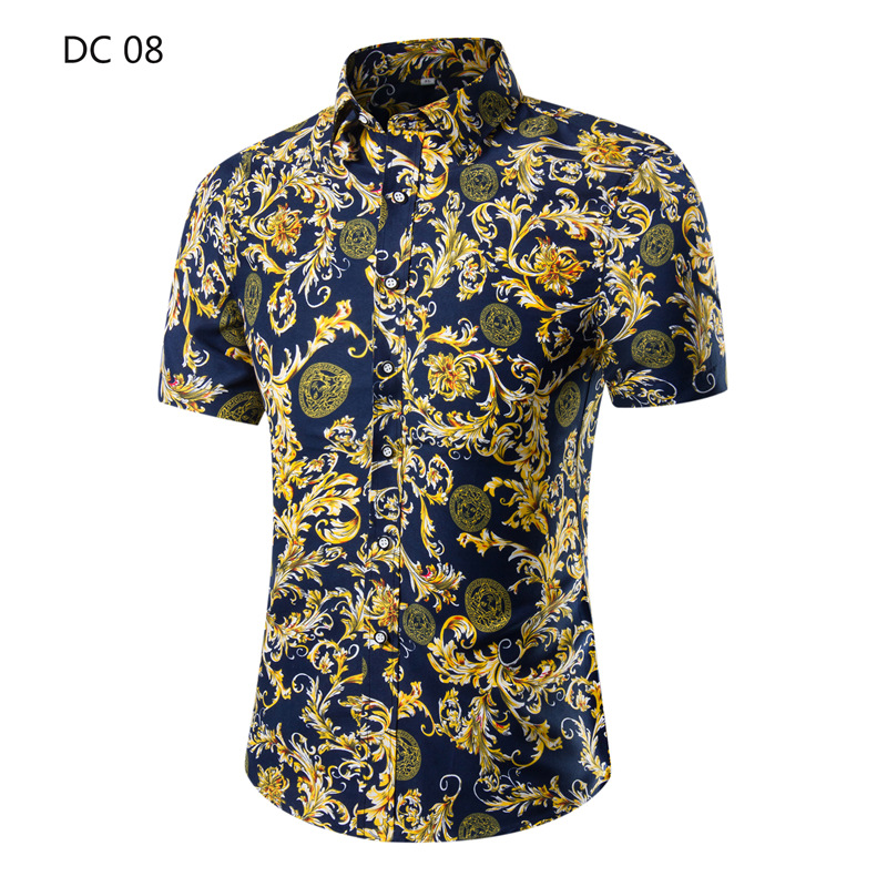 Summer New Men's Large Size Short-sleeved Floral Shirt AliExpress Men's Slim-fit Printed Shirt Large Size Men's Clothing