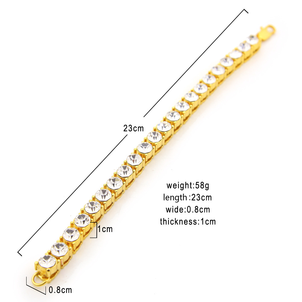 Men's Hip-hop Rhinestone Bracelet 8mm Thick Single Row Link Chain_voghion.com